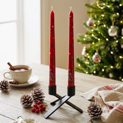 DESIGNED CHRISTMAS CANDLES RED SET OF 2