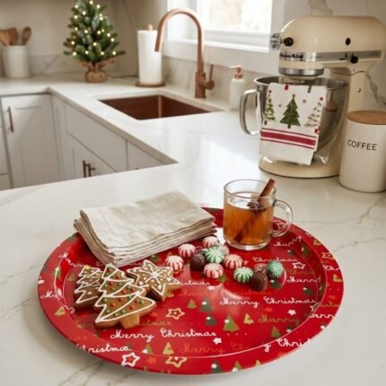 CHRISTMAS METAL ROUND TRAYS 32 CM