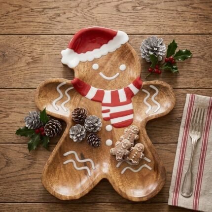 GINGERBREAD MAN- SHAPED WOODEN SERVING TRAY